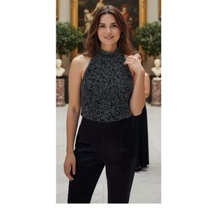 Vintage PAPELL BOUTIQUE Evening Black Silk Beaded Sleeveless Top Sz S/M Cocktail